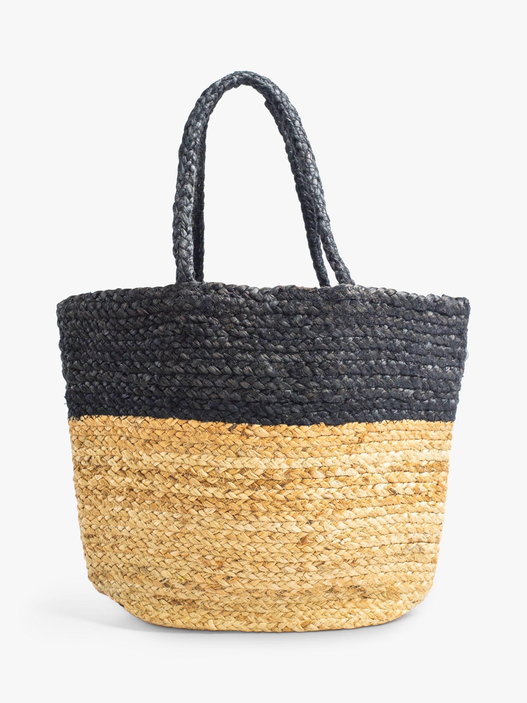 Bloom & Bay Veryan Colour Block Jute Tote Bag, Natural/Black, One Size