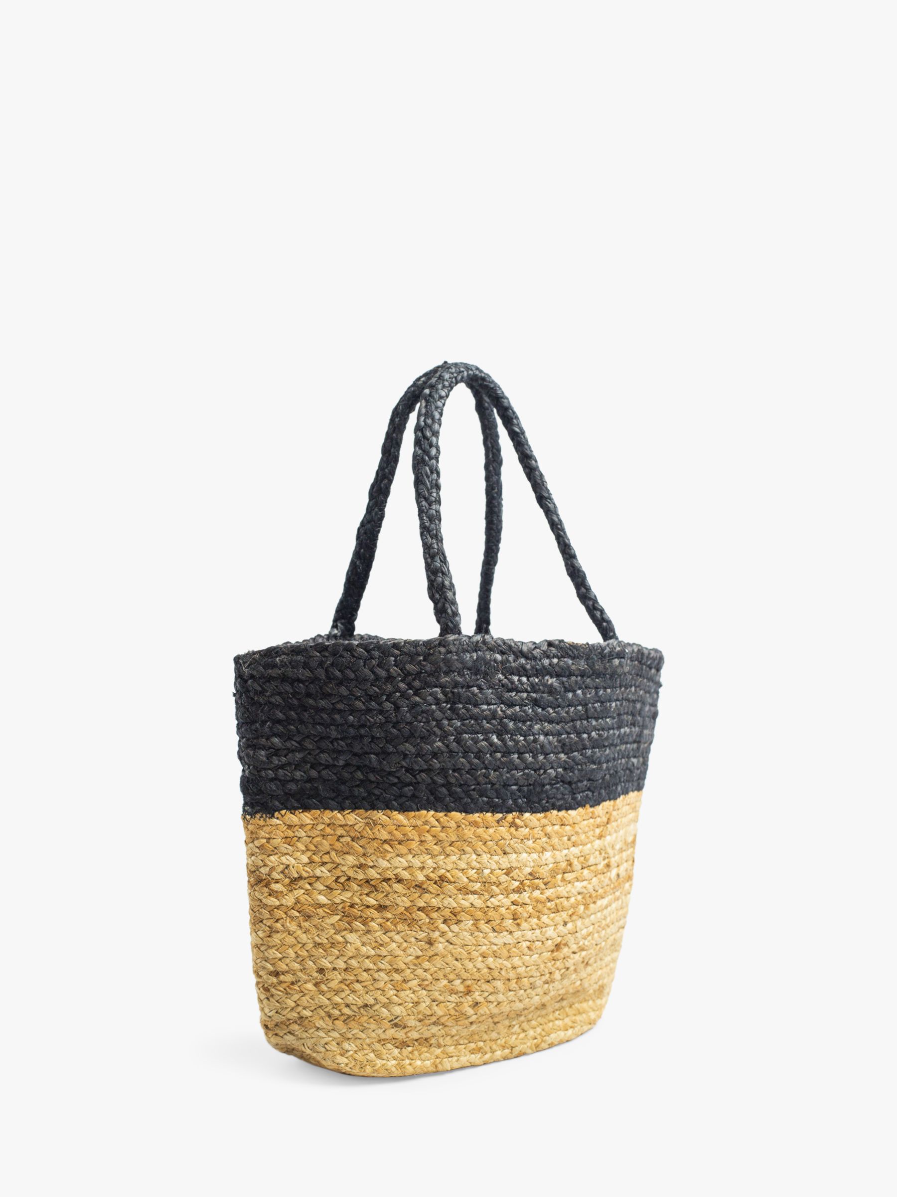 Bloom & Bay Veryan Colour Block Jute Tote Bag, Natural/Black, One Size