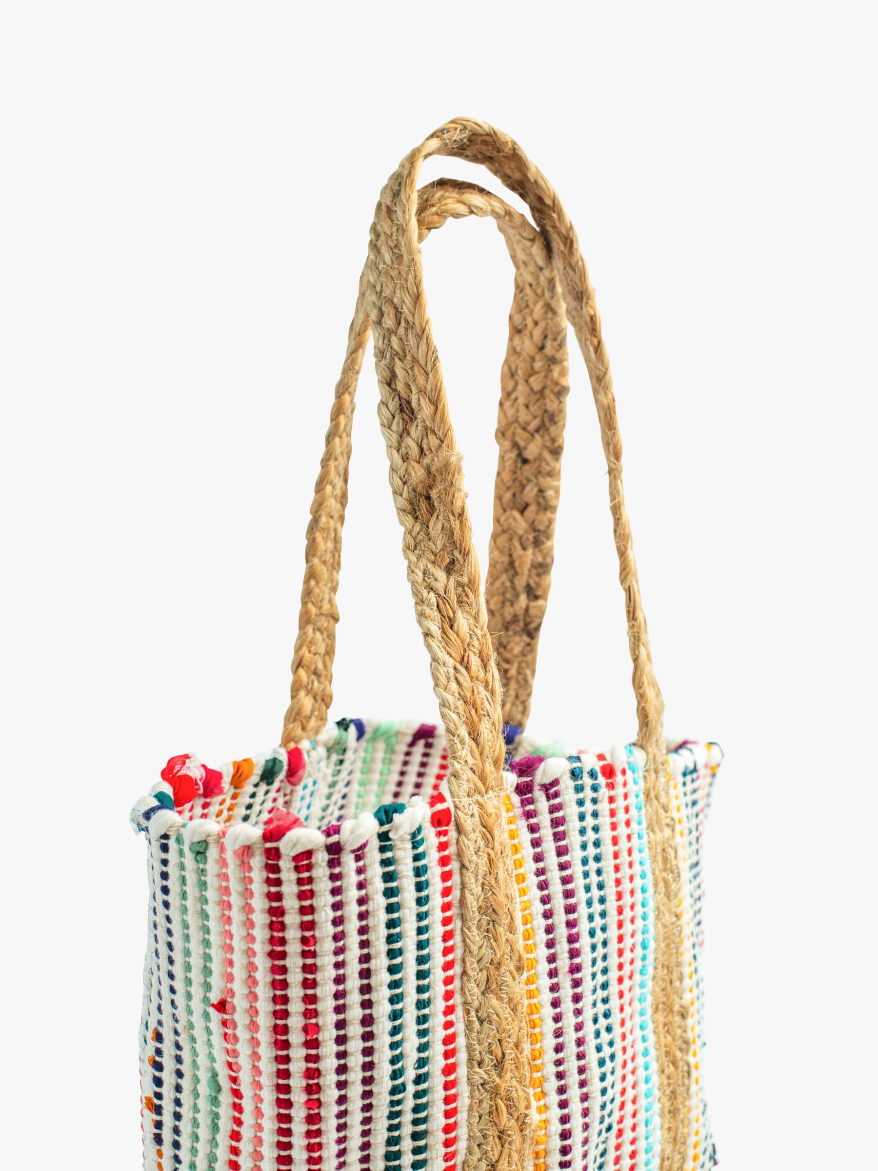 Bloom & Bay Shell Woven Stripe Tote Bag, Multi, One Size