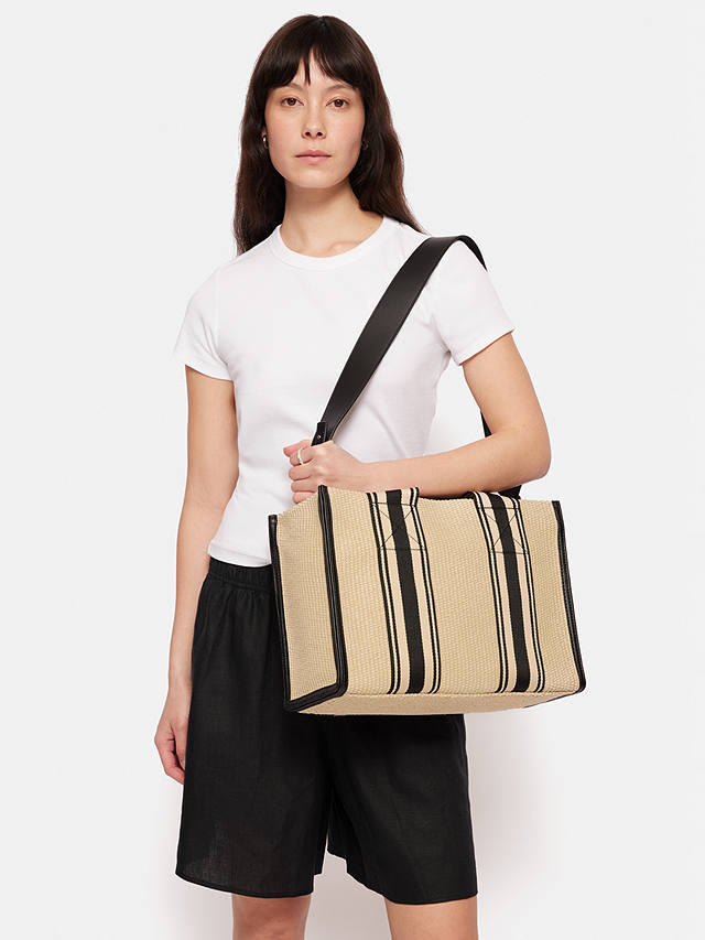 Jigsaw Athena Stripe Woven Tote Bag, Natural/Black