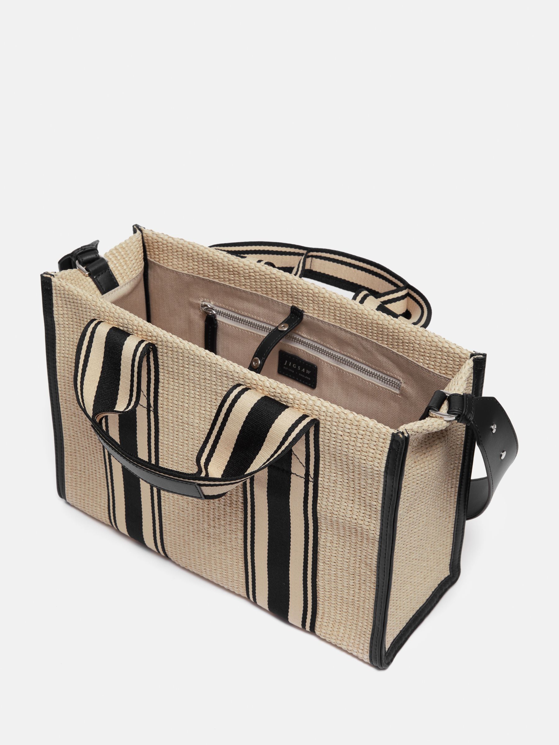 Buy Jigsaw Athena Stripe Woven Tote Bag, Natural/Black Online at johnlewis.com