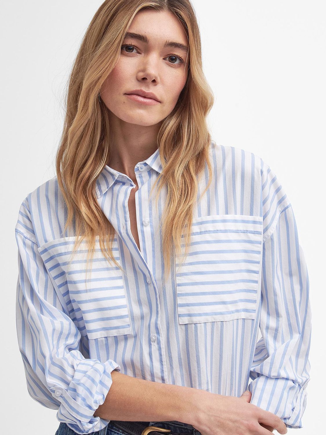 Barbour Nicola Stripe Shirt, White/Blue, 8