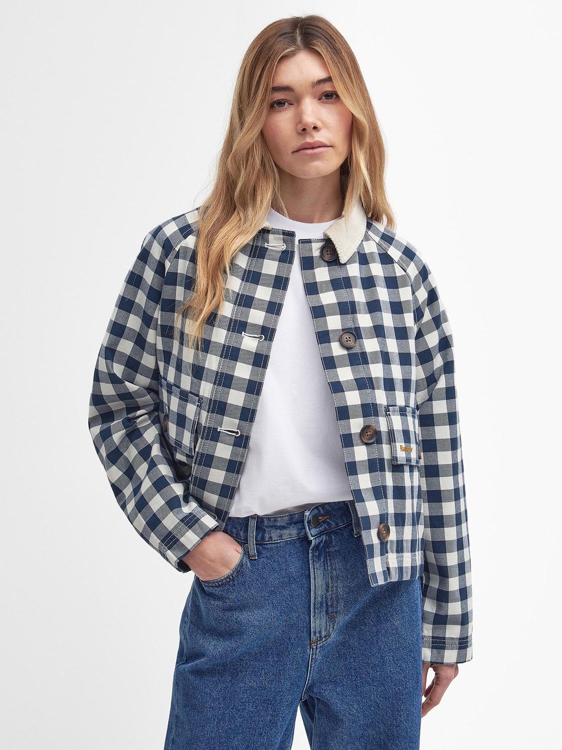 Barbour Maddison Check Cropped Jacket, Summer Navy, 8
