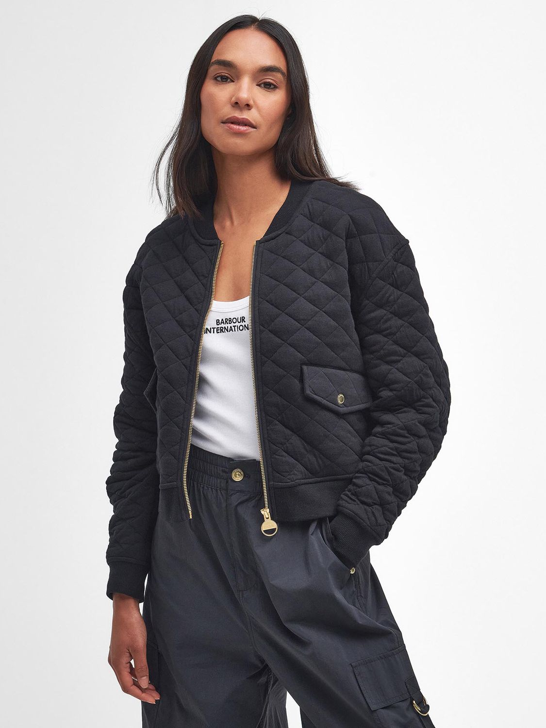 Barbour International Alicia Quilted Bomber Jacket, Black