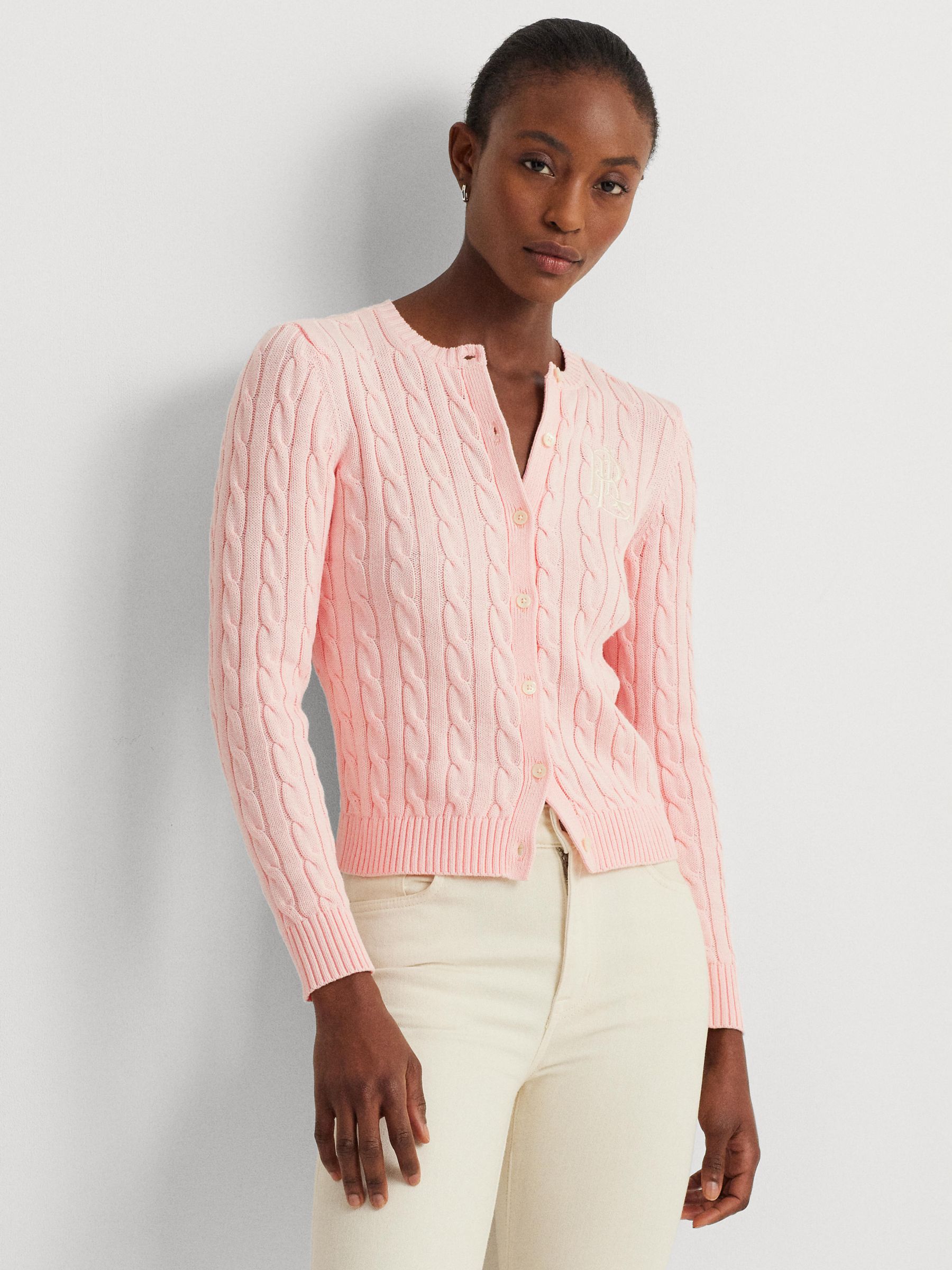 Lauren Ralph Lauren Ralphan Cable Knit Cardigan, Pink