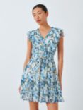 PAIGE Muriel Floral Print Silk Mini Dress, French Blue/Multi