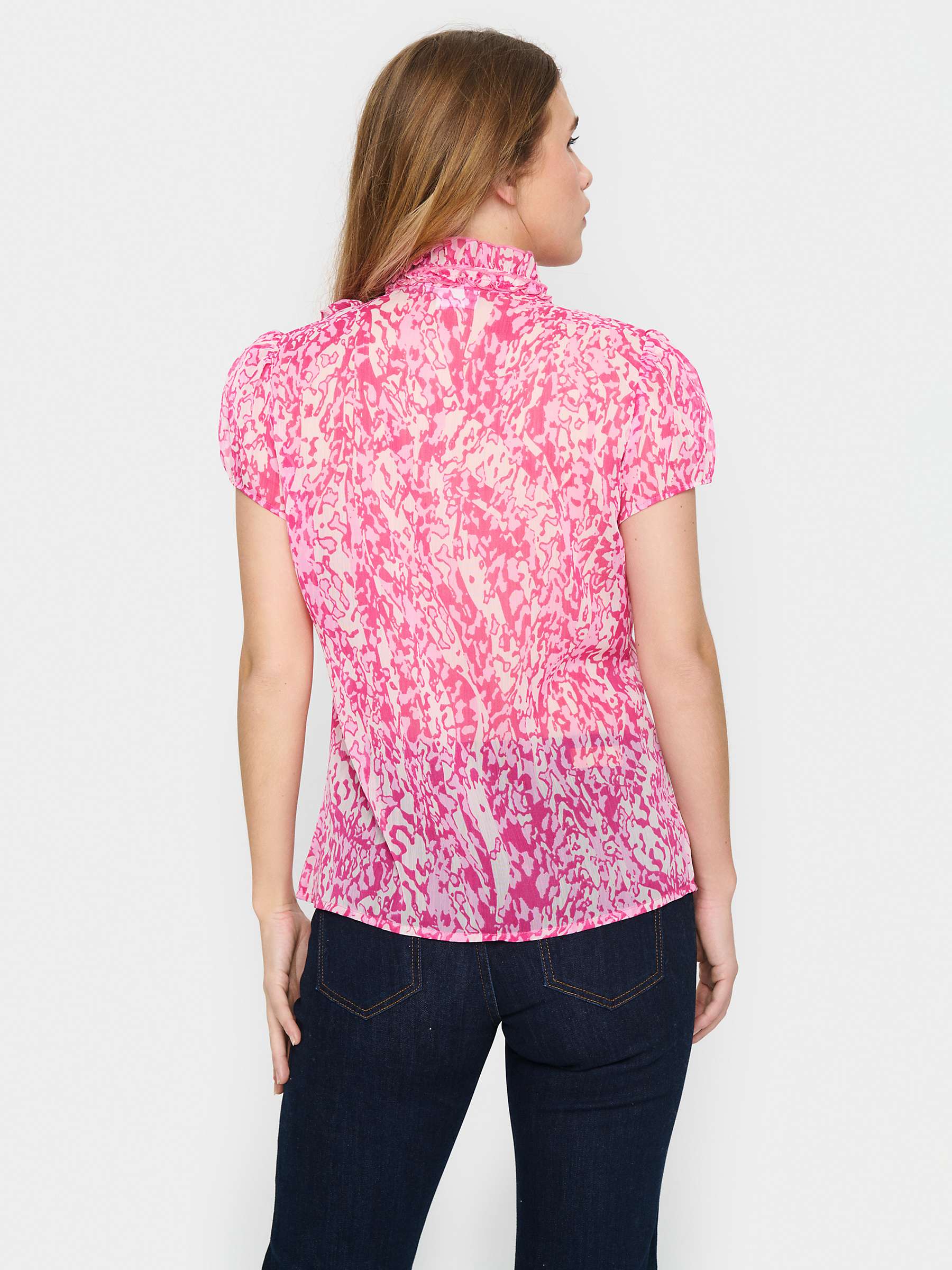 Buy Saint Tropez Lilja Short Sleeve Ruffle Blouse, Pink Zèbre Art Online at johnlewis.com