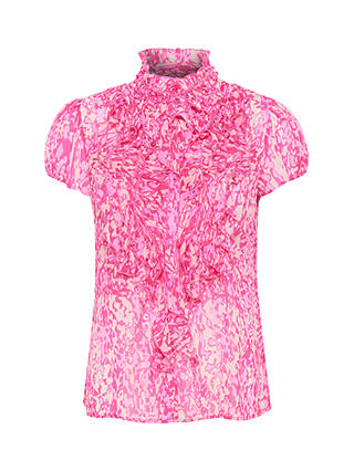 Saint Tropez Lilja Short Sleeve Ruffle Blouse, Pink Zèbre Art