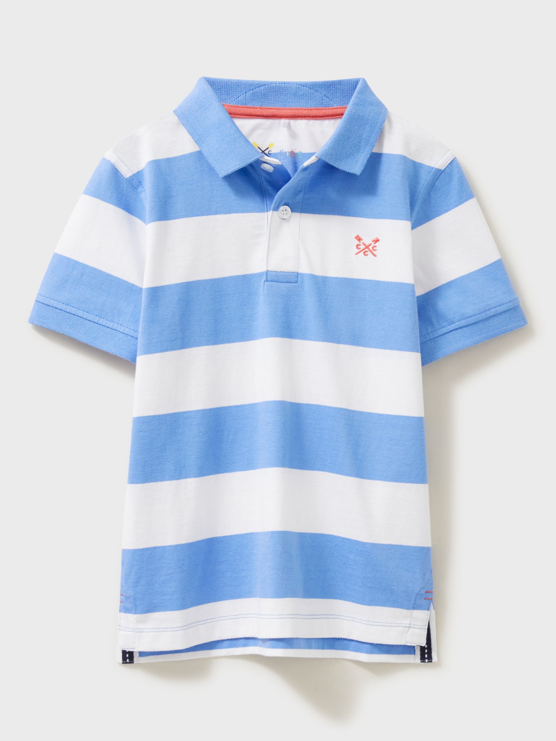 Crew Clothing Kids' Short Sleeve Striped Pique Polo Shirt, Blue/White, 8-9 years