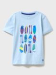 Crew Clothing Kids'  Surf Board Graphic Print T-Shirt, Blue/Multi