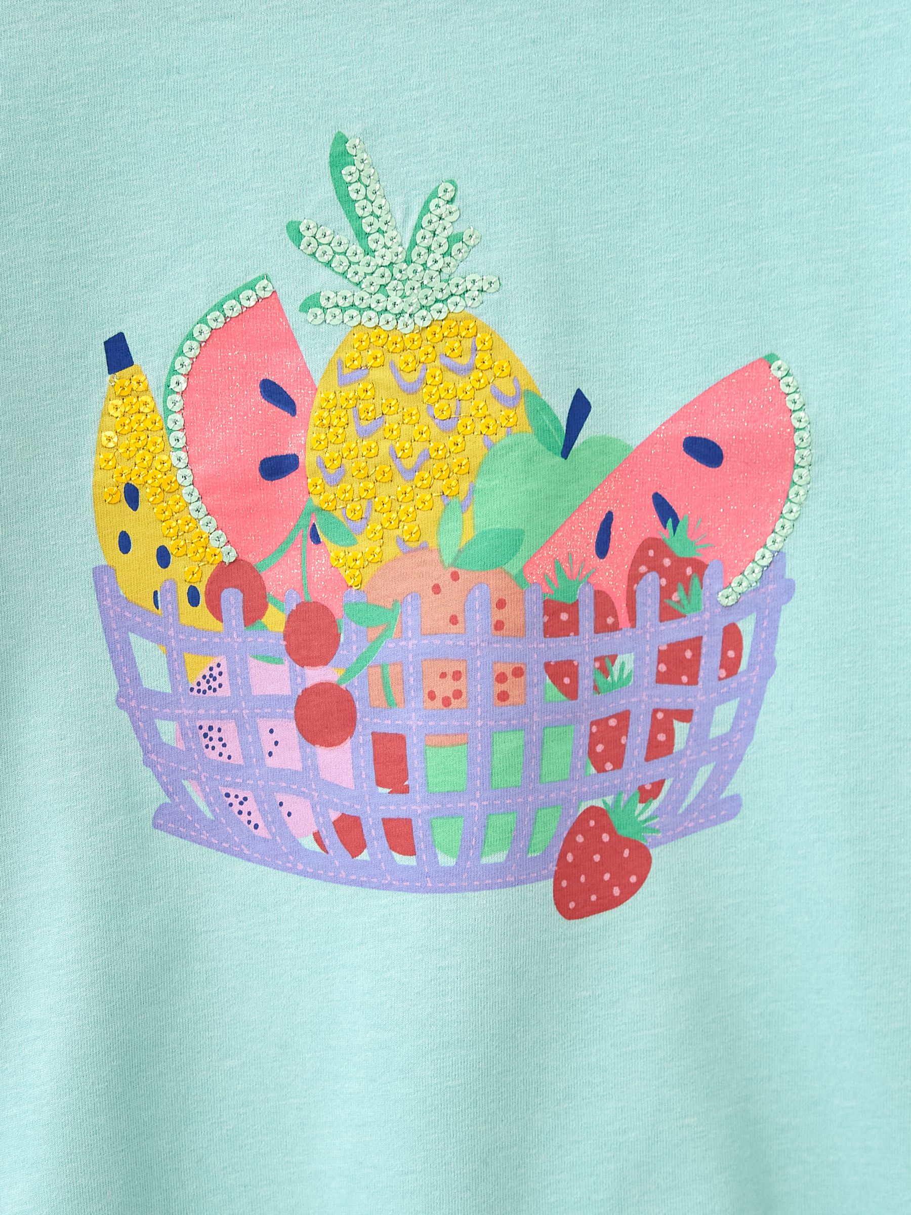Crew Clothing Kids' Fruit Basket Print Angel Sleeve T-Shirt, Blue/Multi, 8-9 years