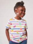 Crew Clothing Kids' Fruit Print Stripe Crew Neck T-Shirt, White/Multi, White/Multi