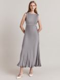 Ghost Aurelie Tie Back Satin Midi Dress, Silver