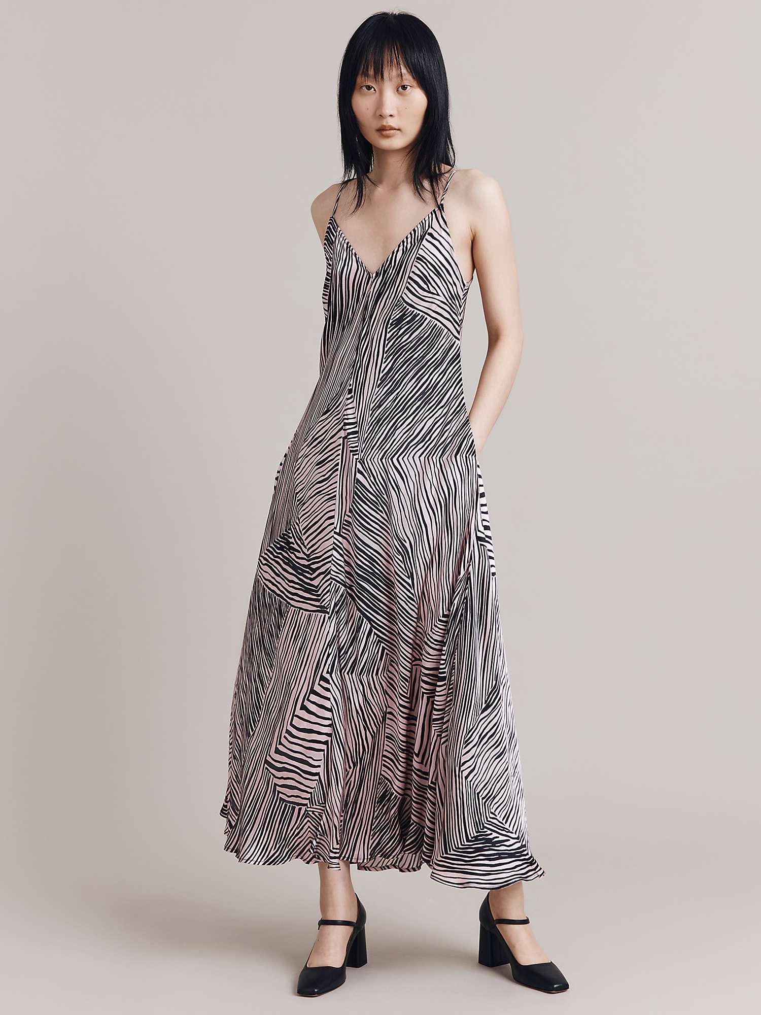 Buy Ghost Florrie Zebra Print Maxi Slip Dress, Pink/Black Online at johnlewis.com