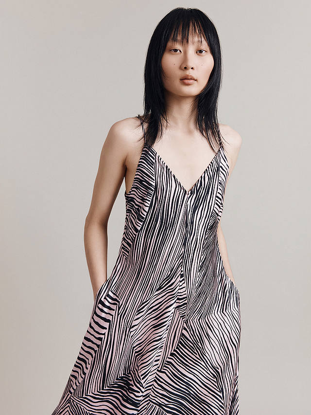 Ghost Florrie Zebra Print Maxi Slip Dress, Pink/Black