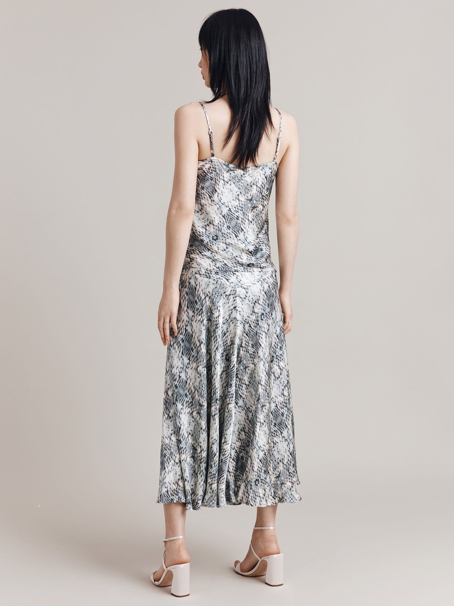 Buy Ghost Diana Snake Print Bias Cut Satin Midi Skirt, White/Multi Online at johnlewis.com