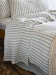 Piglet in Bed Pembroke Stripe Linen Blend Flat Sheet, Coastal Blue