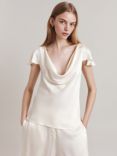 Ghost Scarlett Cowl Neck Angel Sleeve Satin Top, Ivory