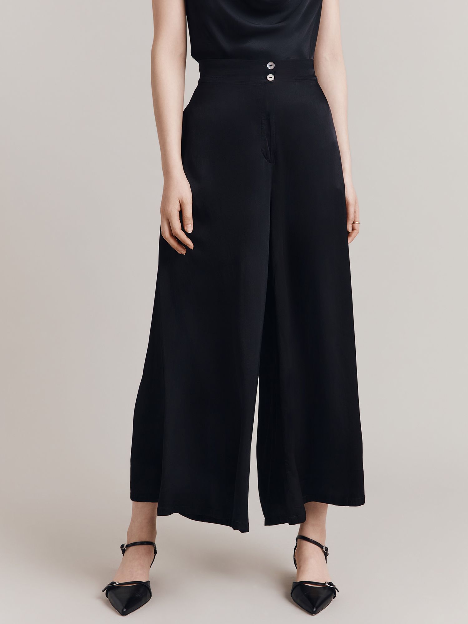 Ghost Blair Cropped Satin Culottes, Black, XS