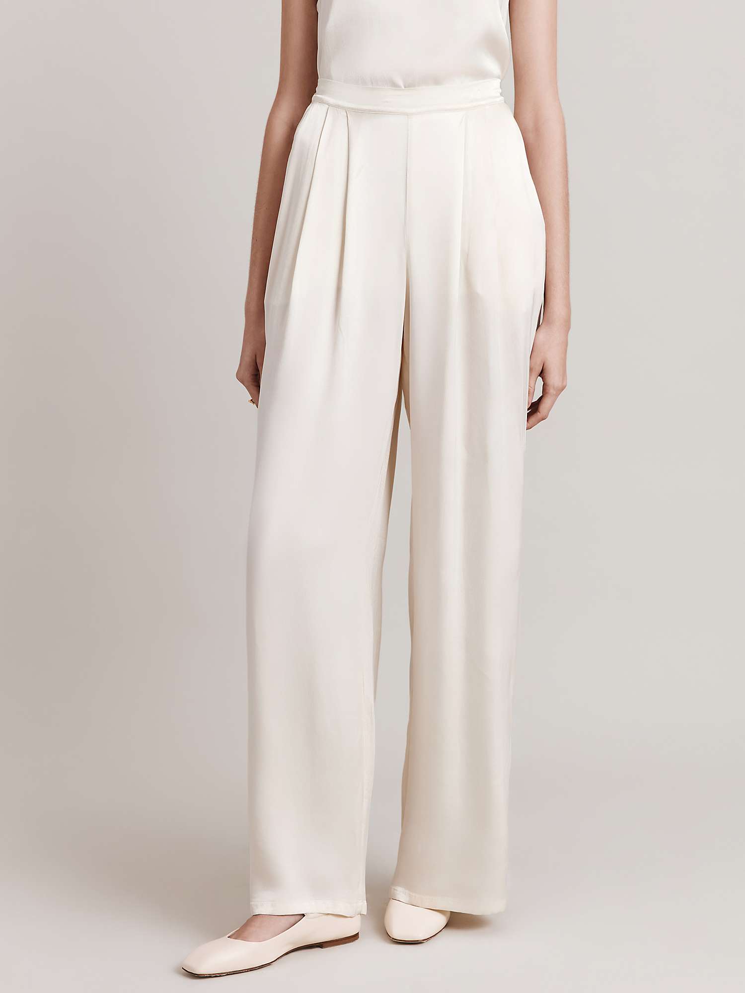 Buy Ghost Celine Straight Leg Sating Trousers, Ivory Online at johnlewis.com