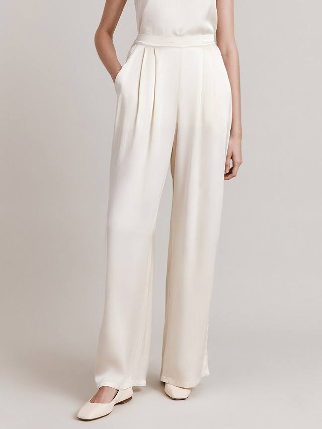 Ghost Celine Straight Leg Sating Trousers, Ivory
