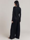 Ghost Nancy Wide Leg Pleat Front Satin Trousers, Black