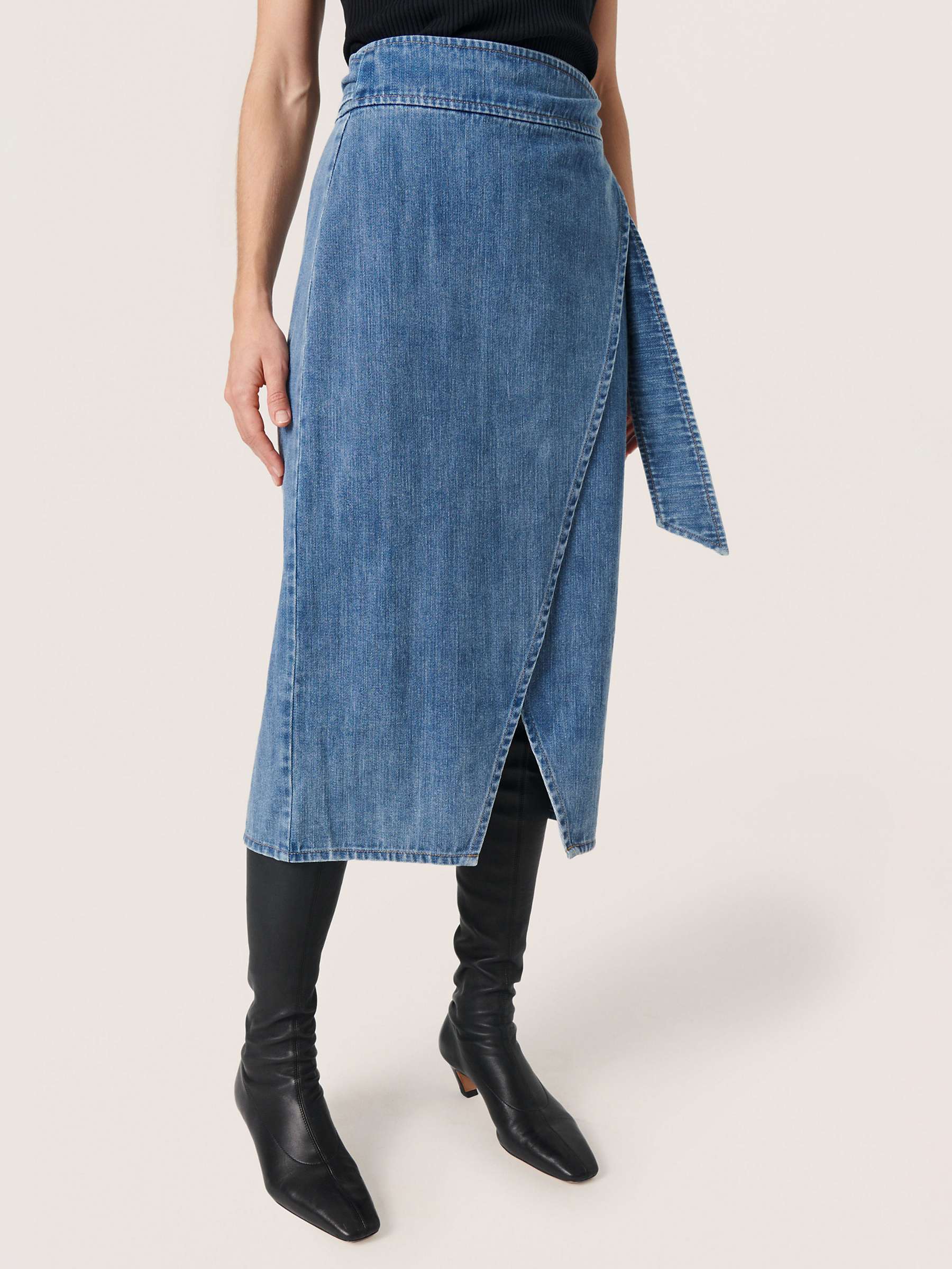 Buy Soaked In Luxury Alba Wrap Denim Midi Skirt, Classic Blue Denim Online at johnlewis.com