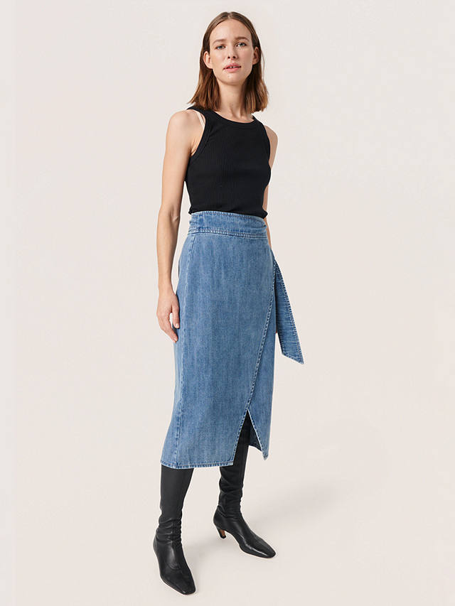Soaked In Luxury Alba Wrap Denim Midi Skirt, Classic Blue Denim