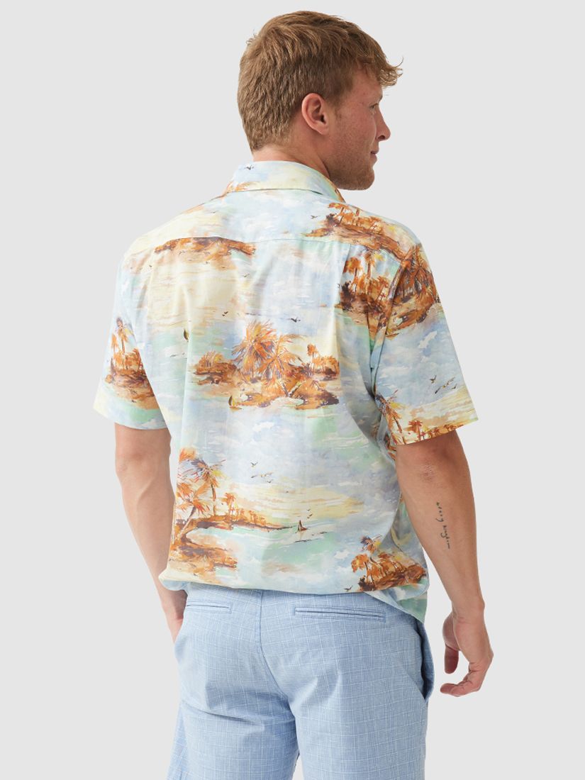 Rodd & Gunn Victoria Avenue Palm Tree Cotton Shirt, Ocean Breeze/Multi, XS
