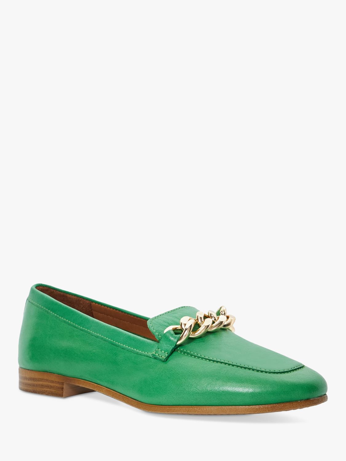 Dune Goldsmith Leather Chain Detail Loafers, Green, 3