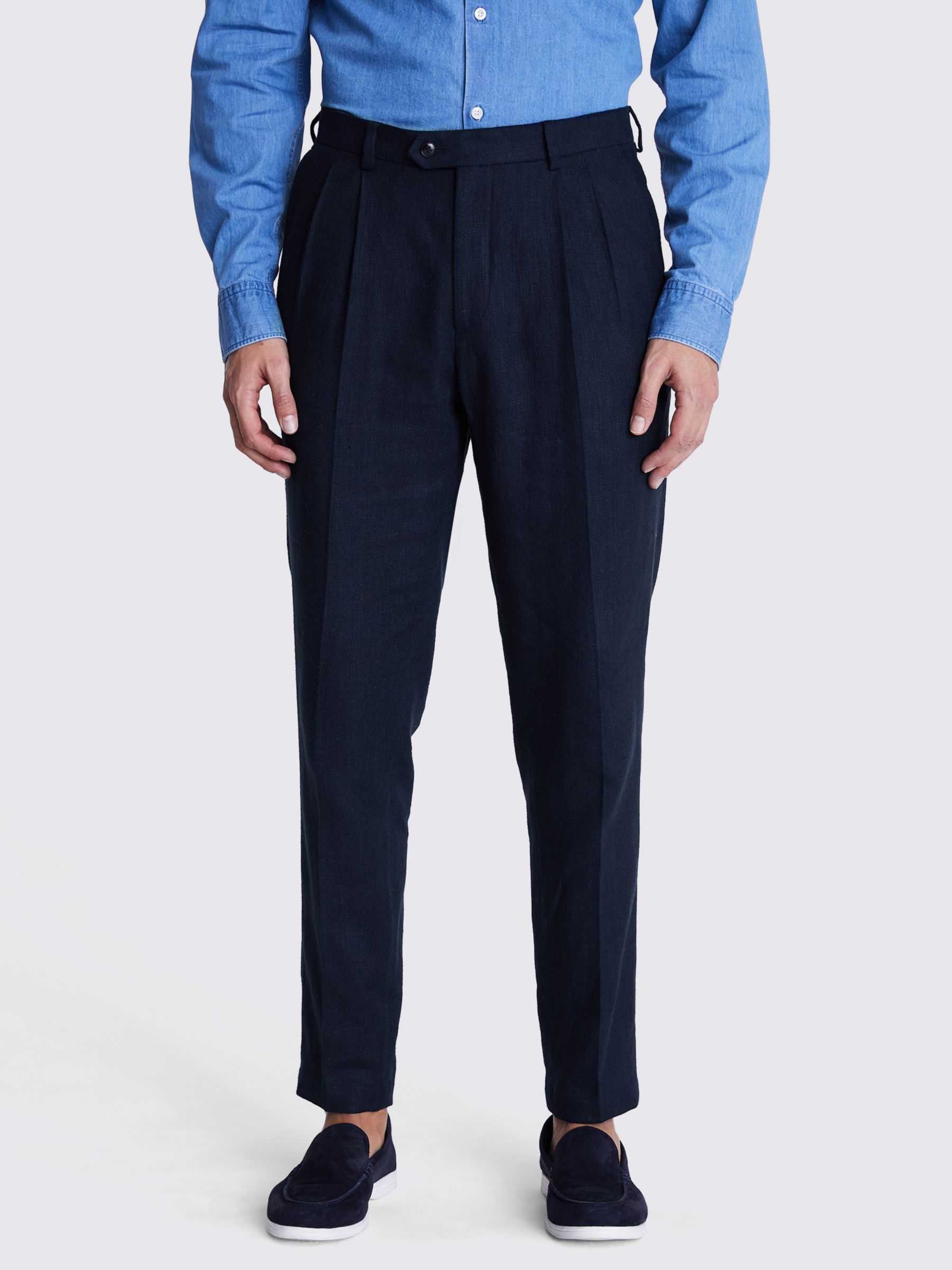 Moss Tailored Fit Herringbone Trousers, Navy, 30R