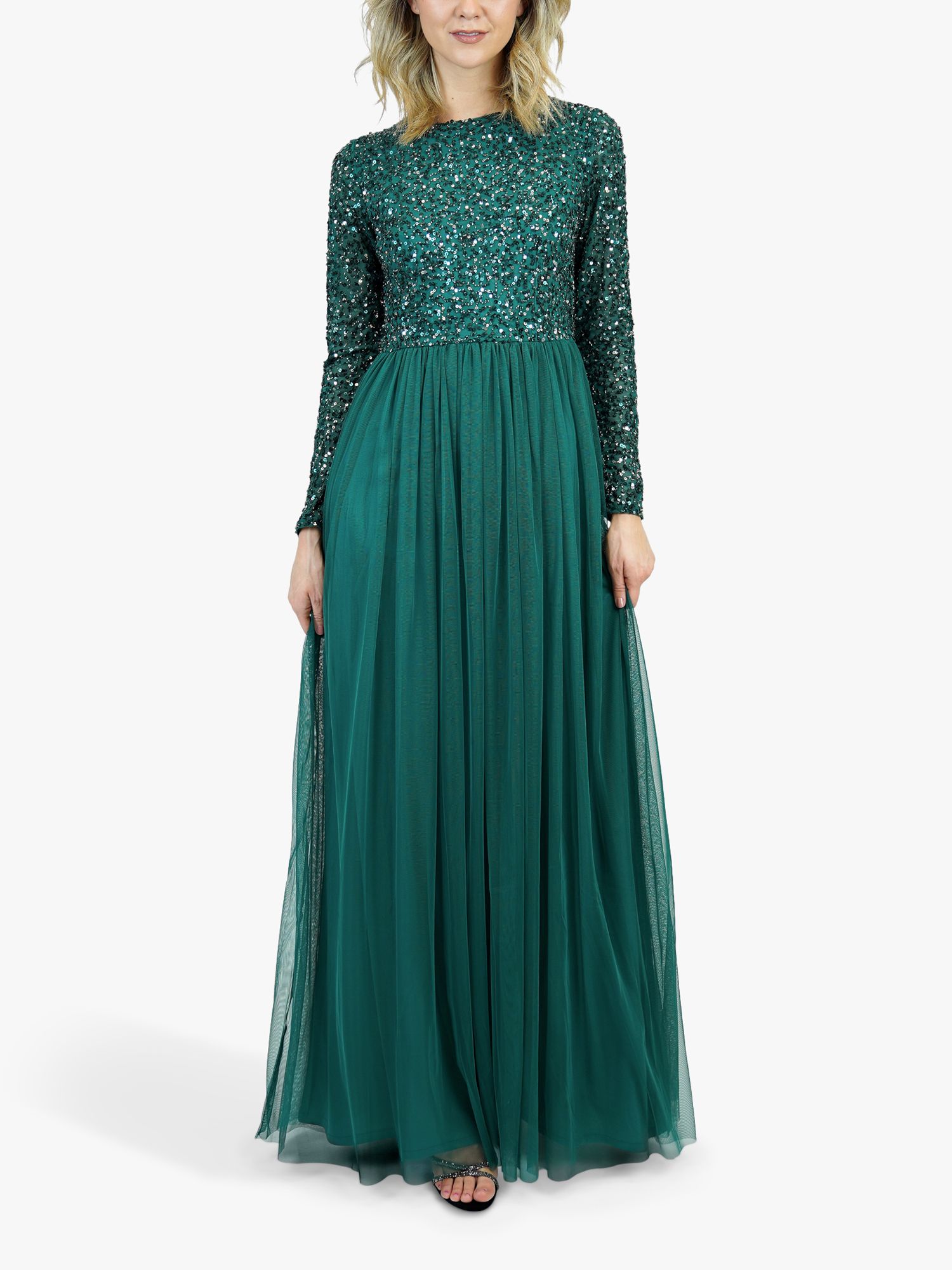 Buy Lace & Beads Belle Sequin Bodice Maxi Dress, Emerald Green Online at johnlewis.com