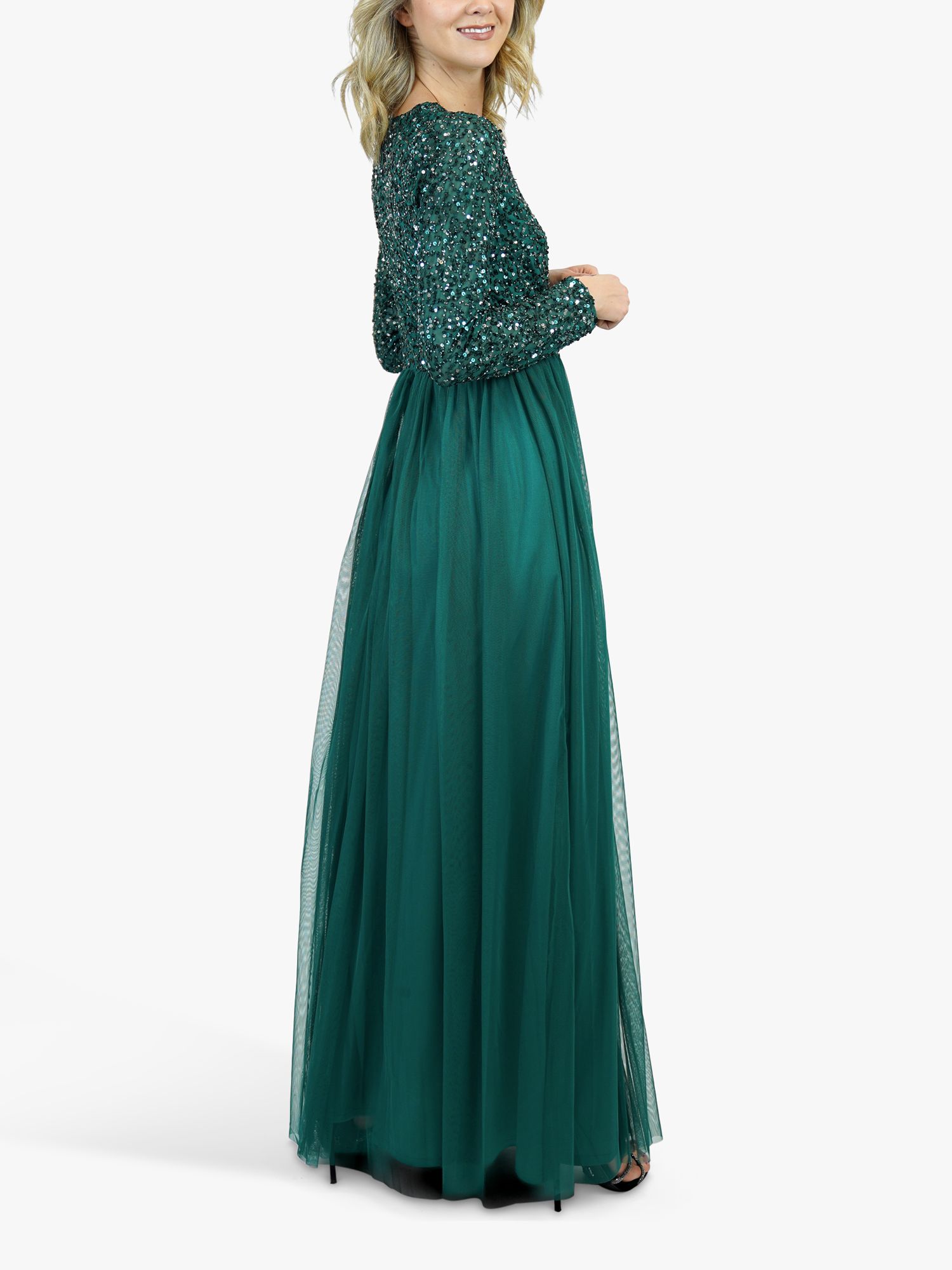Buy Lace & Beads Belle Sequin Bodice Maxi Dress, Emerald Green Online at johnlewis.com