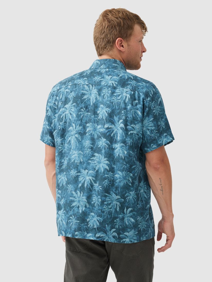 Rodd & Gunn Destiny Bay Palm Tree Print Linen Shirt, Teal, XS