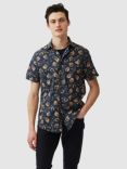Rodd & Gunn Castor Bay Floral Cotton Regular Fit Short Sleeve Shirt, Navy/Orange