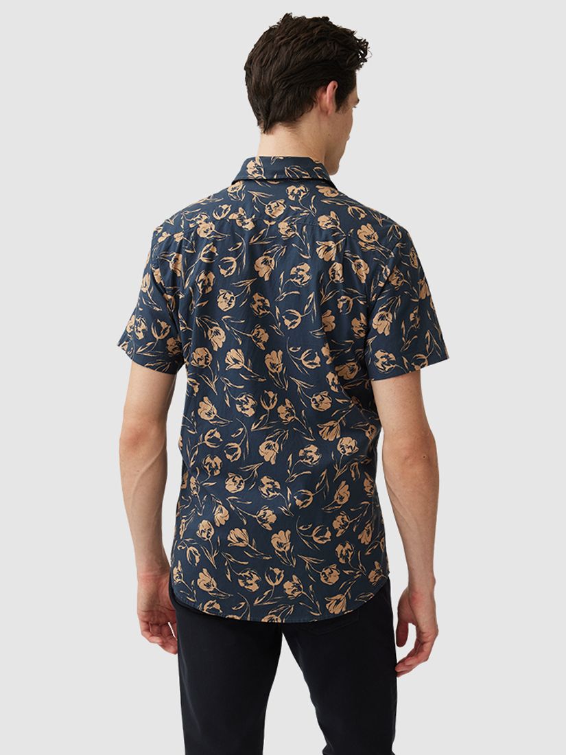 Rodd & Gunn Castor Bay Floral Cotton Shirt, Navy/Orange, XS