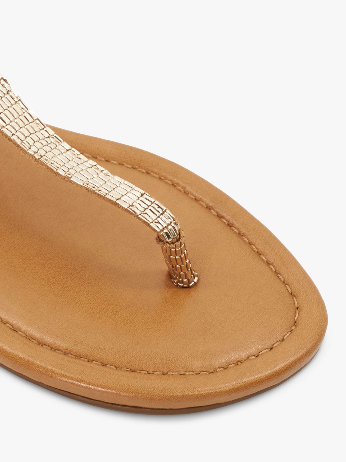 Dune Lari Leather Reptile Toe Post Sandals, Gold, 3