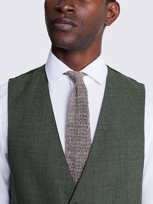 Moss Dogtooth Check Wool Regular Fit Suit Waistcoat, Green