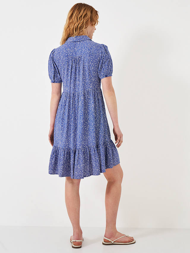 Crew Clothing Carlie Tiered Shirt Mini Dress, Blue/Multi