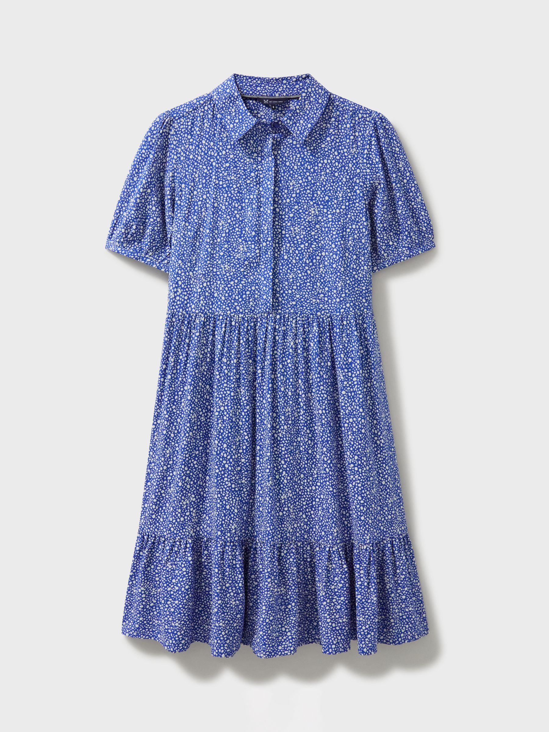 Crew Clothing Carlie Tiered Shirt Mini Dress, Blue/Multi, 6