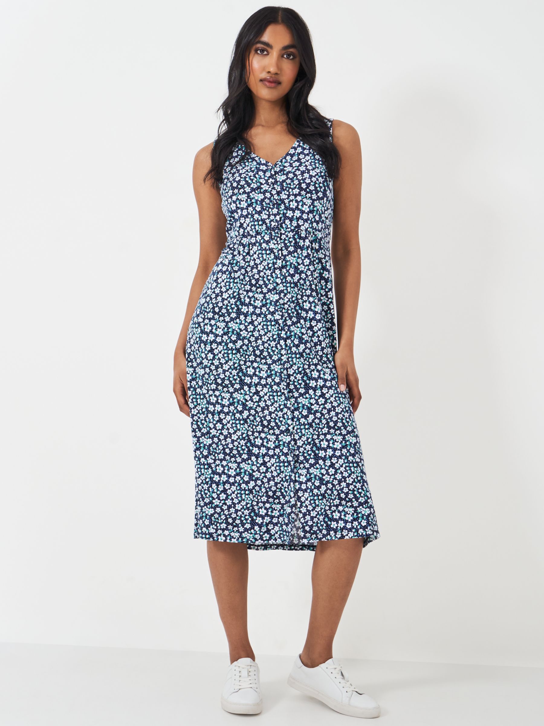 Crew Clothing Alyssa Sleeveless Button Midi Dress, Blue