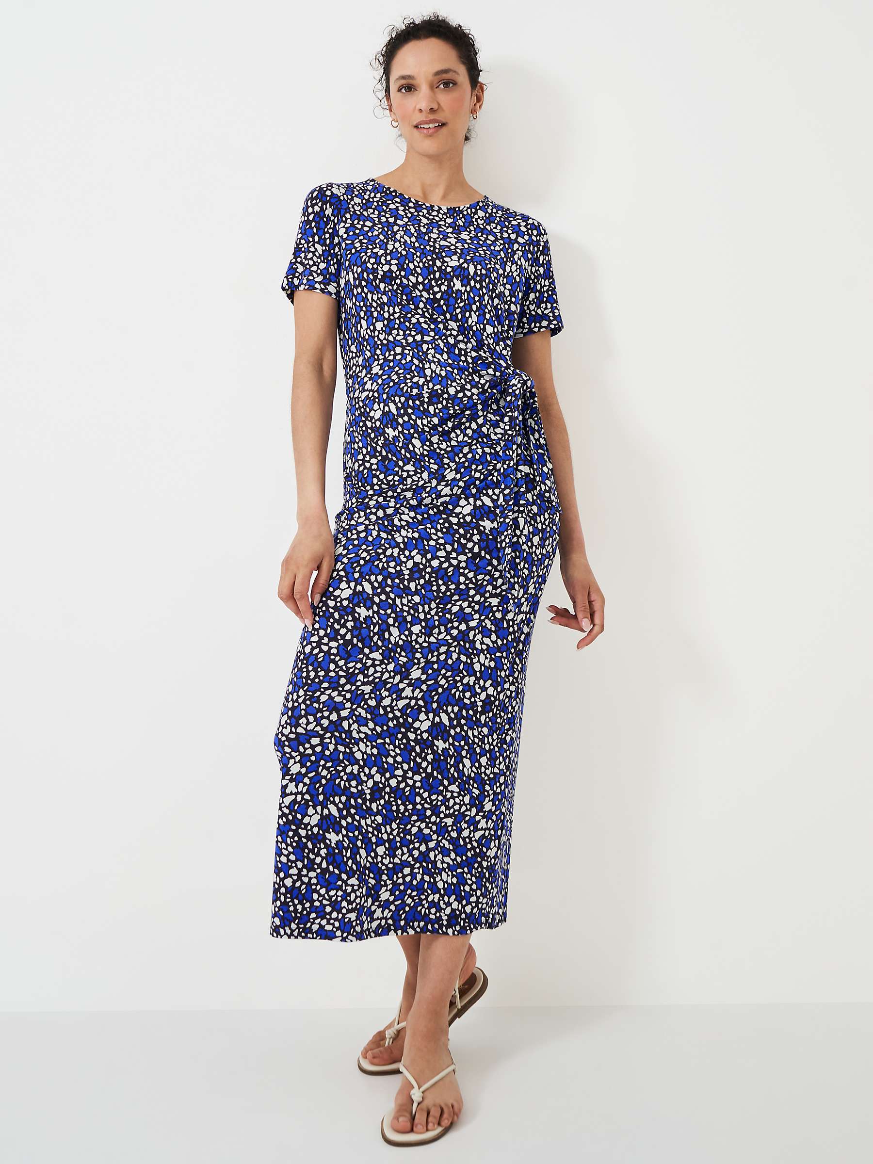 Buy Crew Clothing Tina Tie Front Jersey Midi Dress, Blue/Multi Online at johnlewis.com