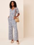 Crew Clothing Abstract Print Jersey Jumpsuit, Navy/White