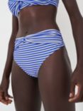 Crew Clothing Striped Twist Detail Bikini Bottoms, Blue/White