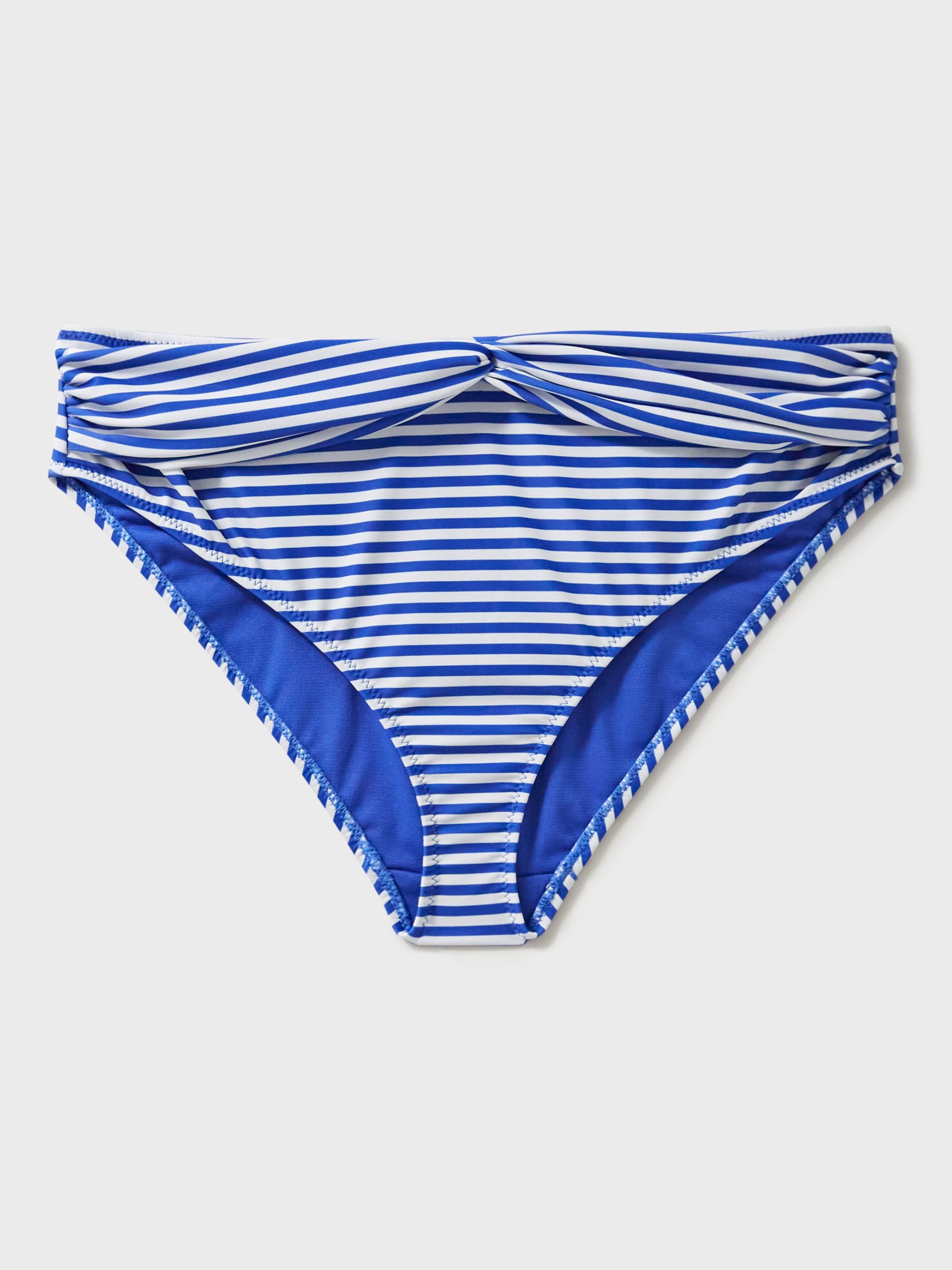 Crew Clothing Striped Twist Detail Bikini Bottoms, Blue/White, 8