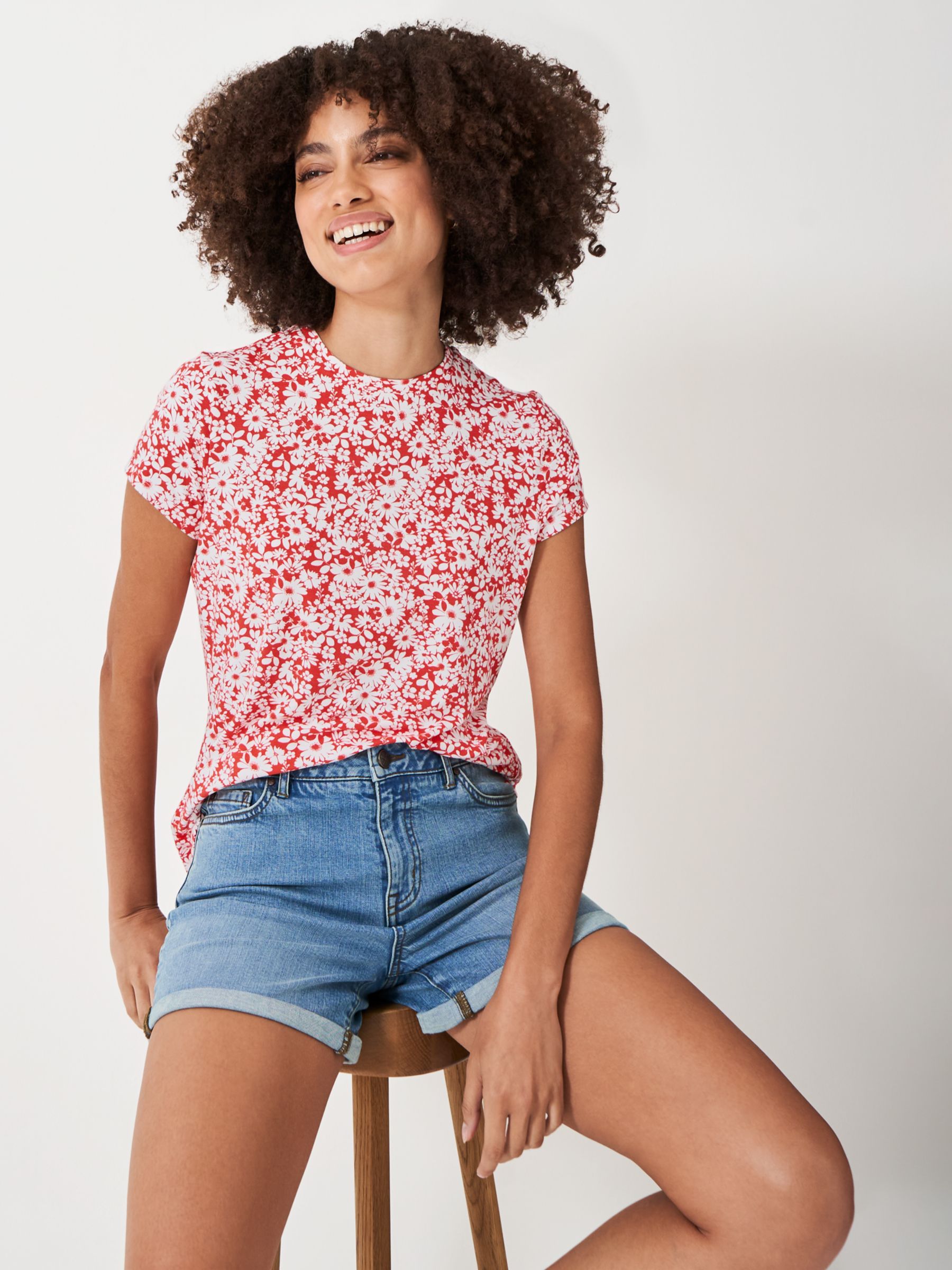 Crew Clothing Floral Print Top, Red/White, 6