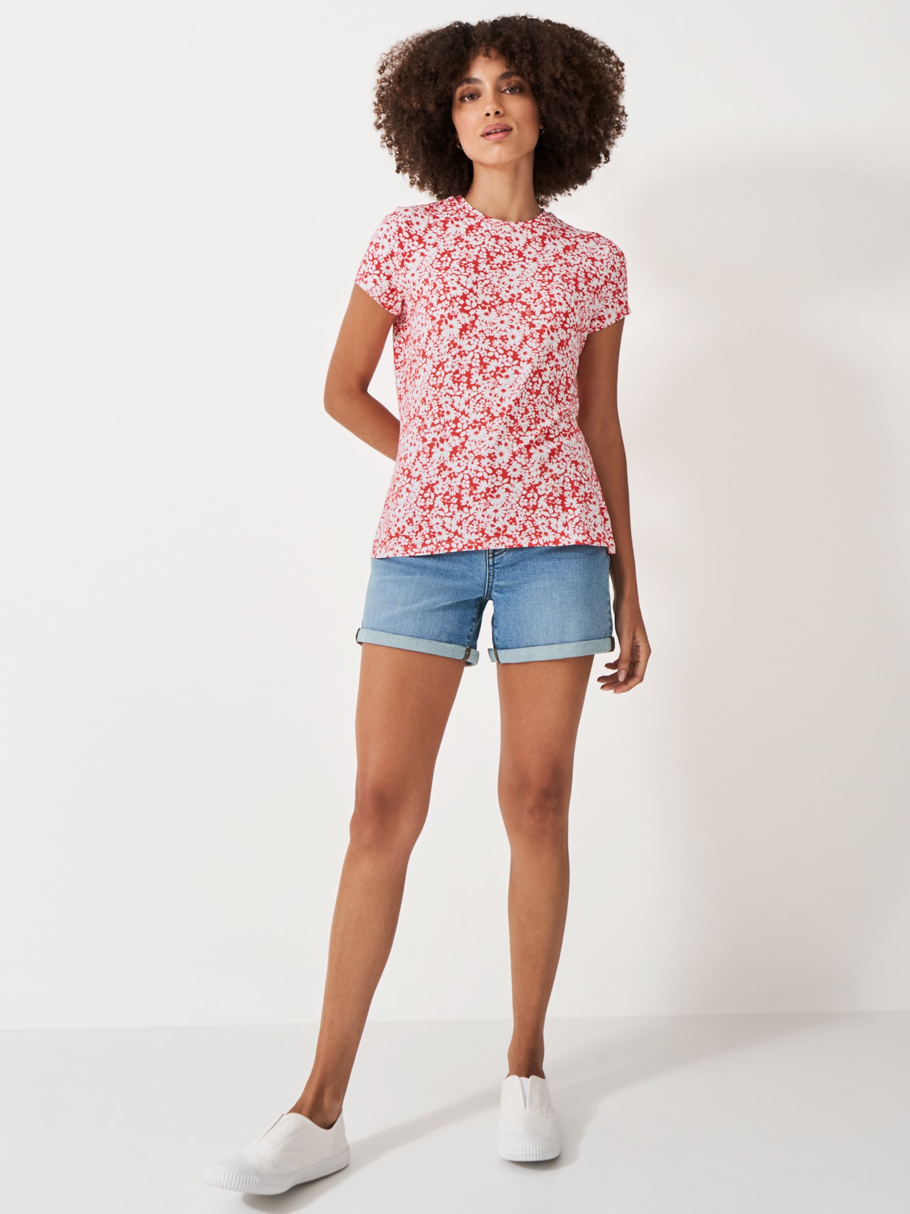 Crew Clothing Floral Print Top, Red/White, 6