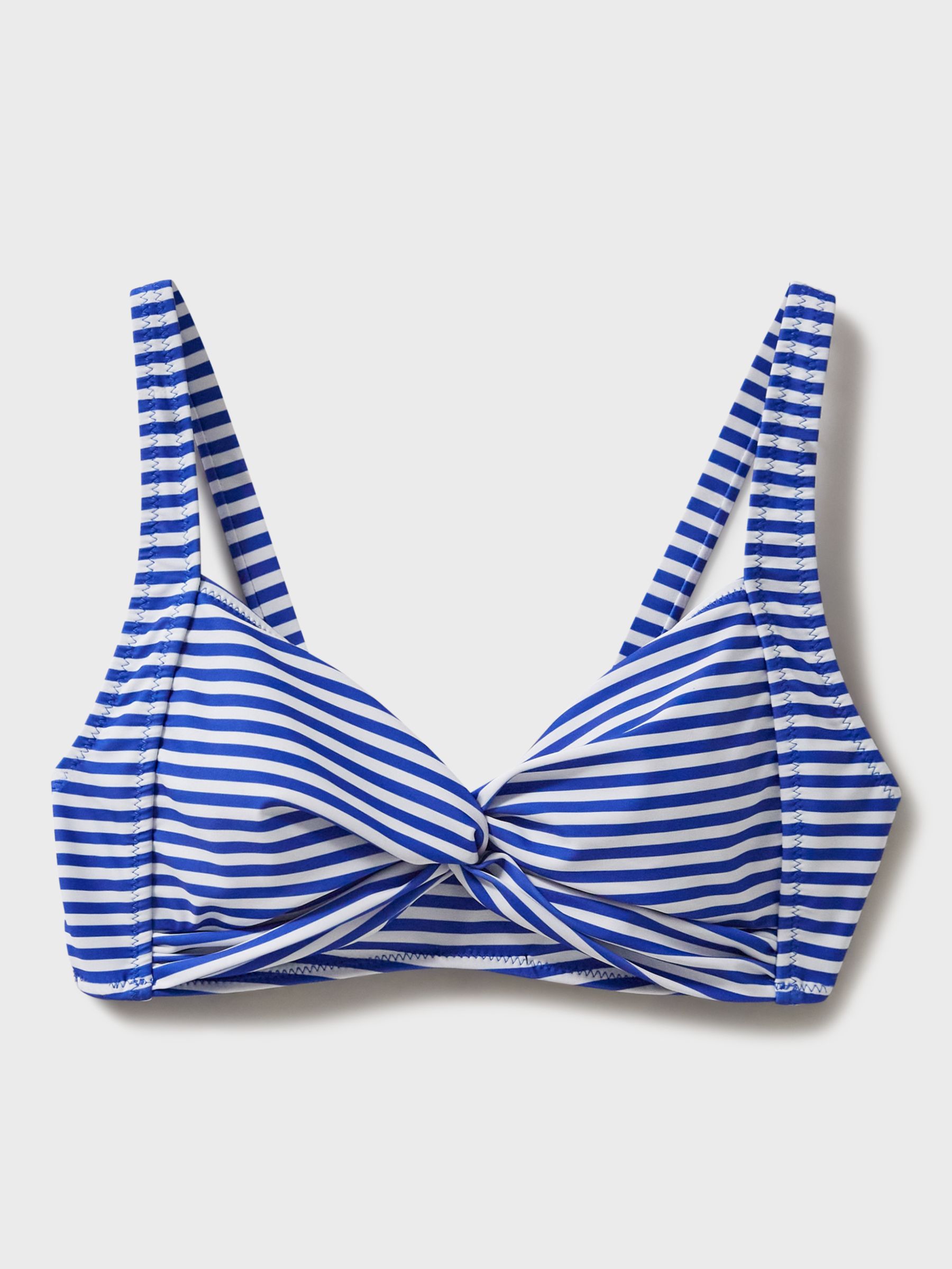 Crew Clothing Striped Twist Detail Bikini Top, Blue/White, 8