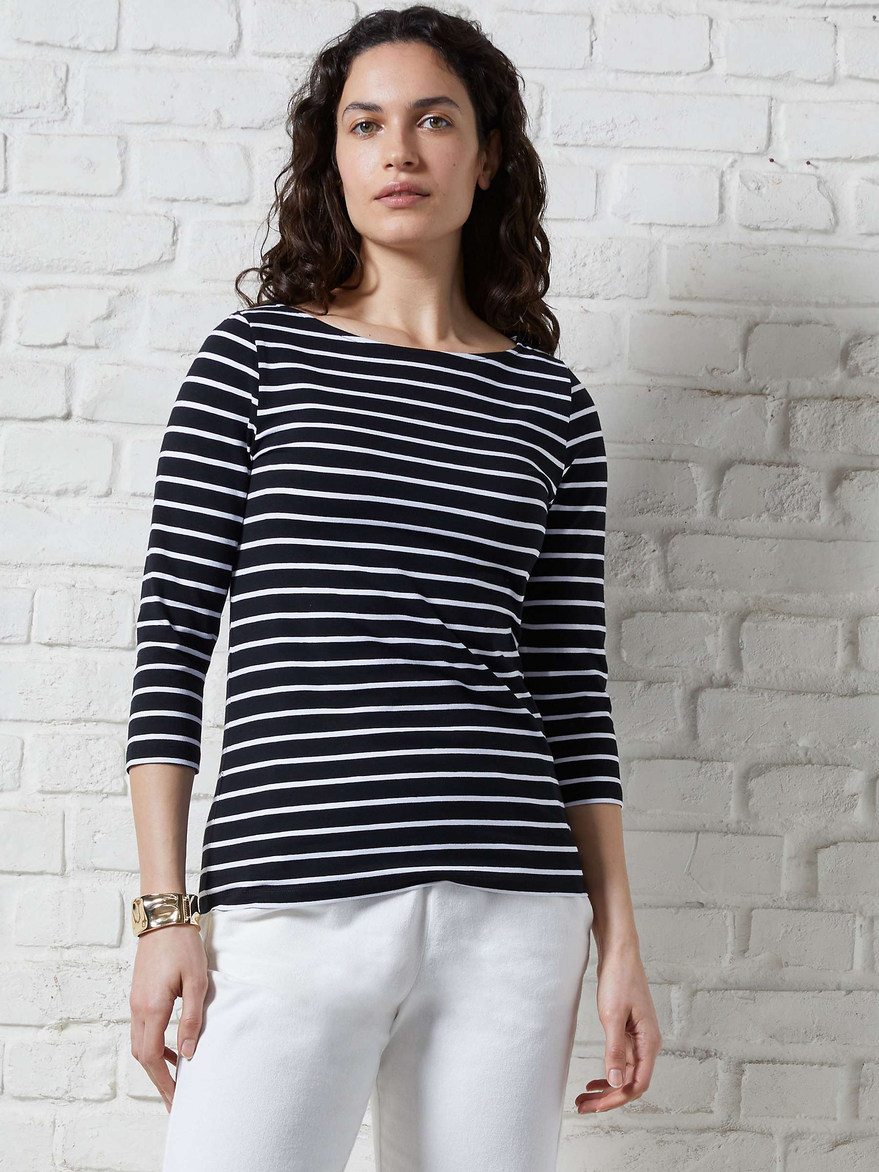 Buy Great Plains Hollie 3/4 Length Sleeve T-Shirt, Black/White Online at johnlewis.com