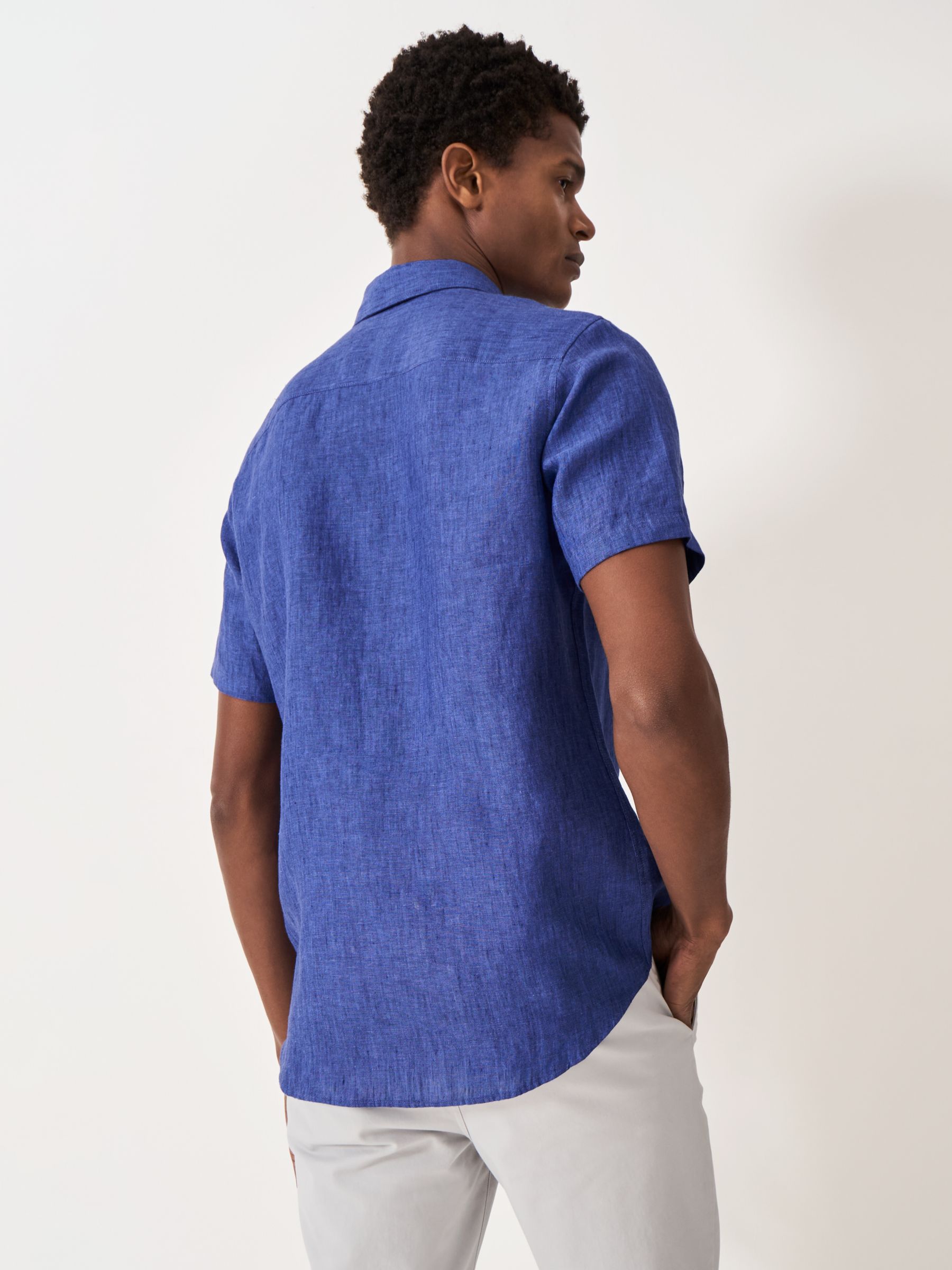Crew Clothing Linen Short Sleeve Shirt, Mid Blue, XS